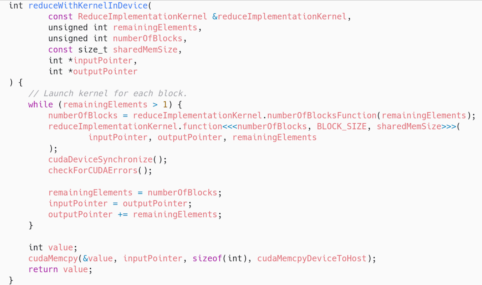 Kernel launch loop code